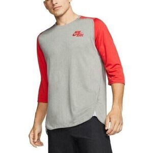 Nike Men's Dri-FIT 3/4 Sleeve Baseball Top Shirt (Red/Grey) BQ6598-657 Medium